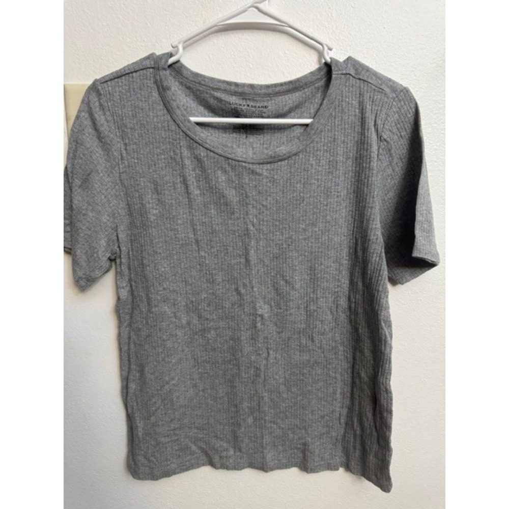 Lucky Brand Womens Gray Ribbed Short Sleeve Scoop Neck Modal Blend (G)